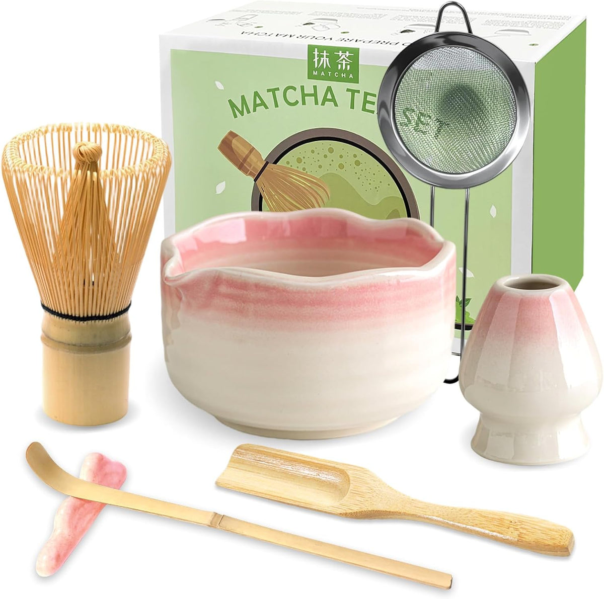 Matcha Whisk Set, 7PCS Matcha Set with Bamboo Whisk and Ceramic Bowl