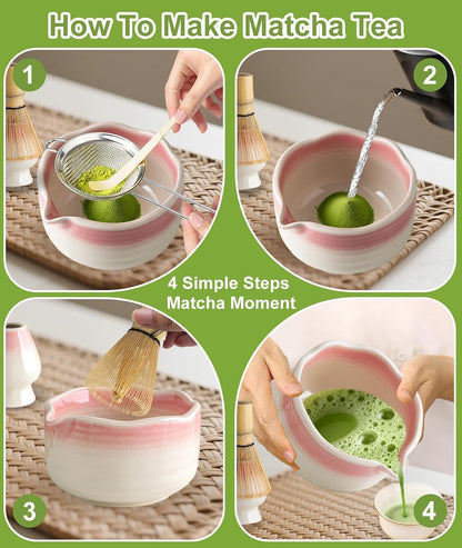 Matcha Whisk Set, 7PCS Matcha Set with Bamboo Whisk and Ceramic Bowl