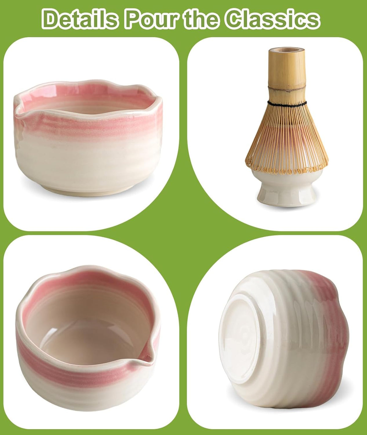 Matcha Whisk Set, 7PCS Matcha Set with Bamboo Whisk and Ceramic Bowl