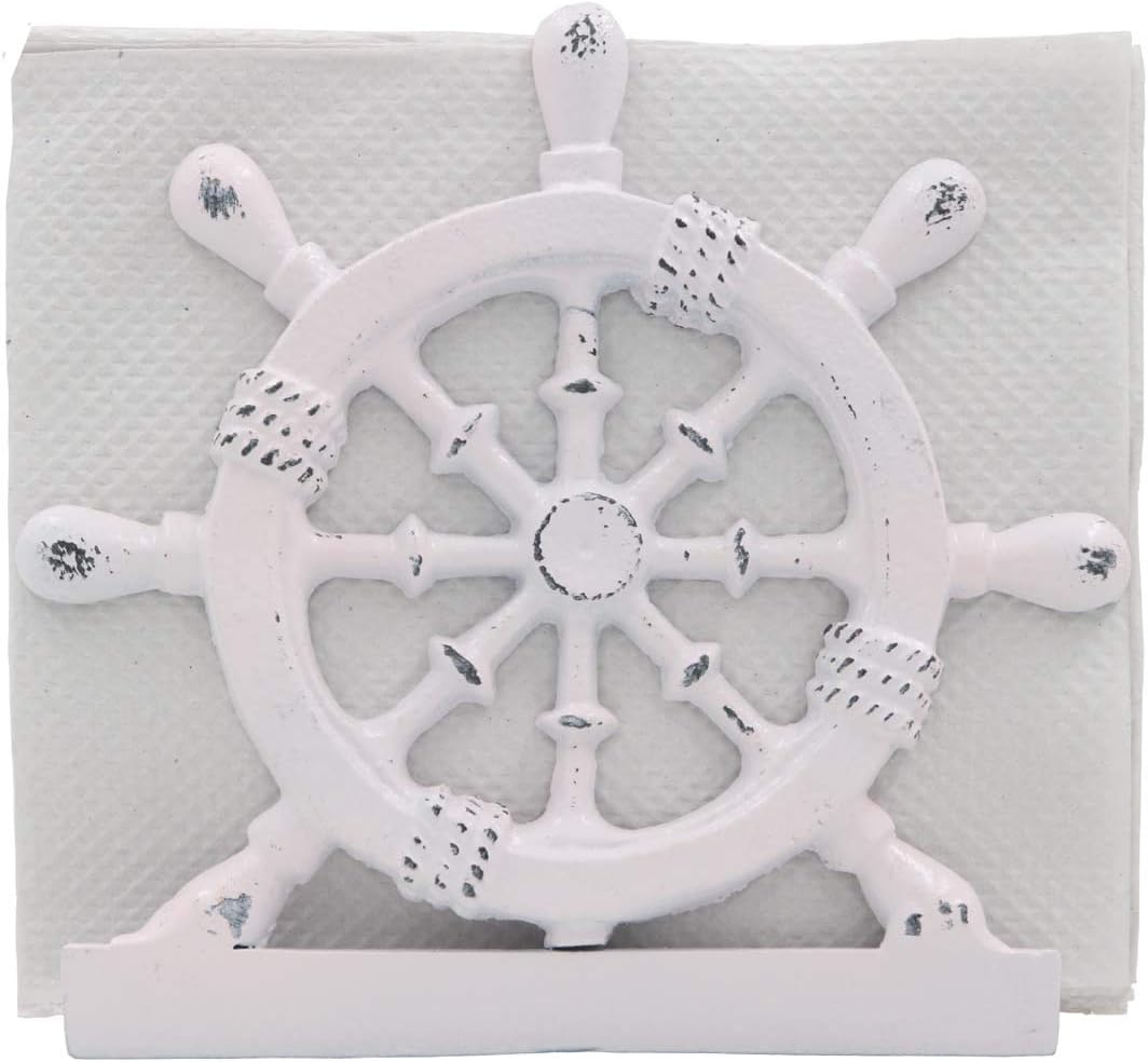 Nautical Napkin Holder, Lunch, Dinner, Nautical Collection Napkin Holder, Made of Metal (Wheel Distressed Pink)