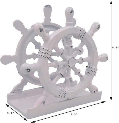 Nautical Napkin Holder, Lunch, Dinner, Nautical Collection Napkin Holder, Made of Metal (Wheel Distressed Pink)
