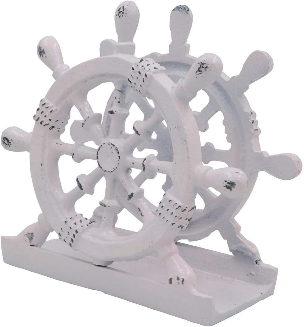 Nautical Napkin Holder, Lunch, Dinner, Nautical Collection Napkin Holder, Made of Metal (Wheel Distressed Pink)
