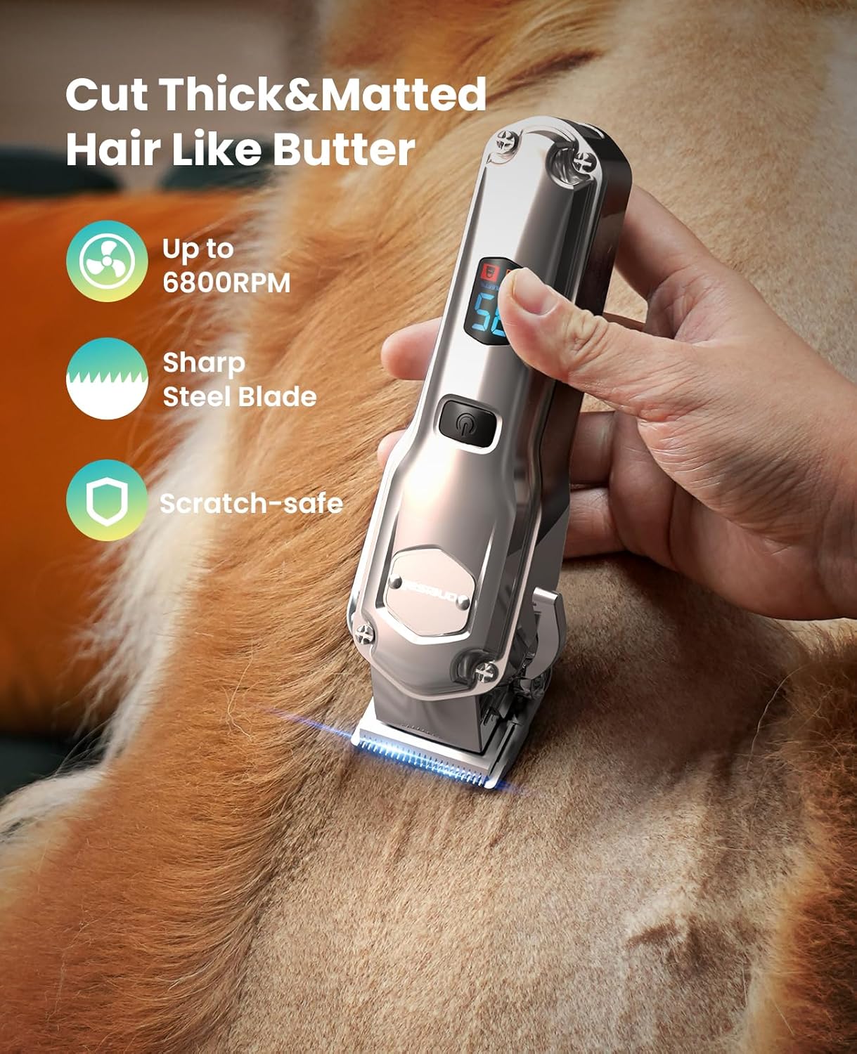 oneisall Dog Clippers for Grooming Thick/Heavy Coats, 4-in-1 Dog Grooming Kit Low Noise with Detachable Stainless Steel Blade, Cordless Paw Trimmer Pet Nail Grinder for Small & Large Dogs Cats Animals