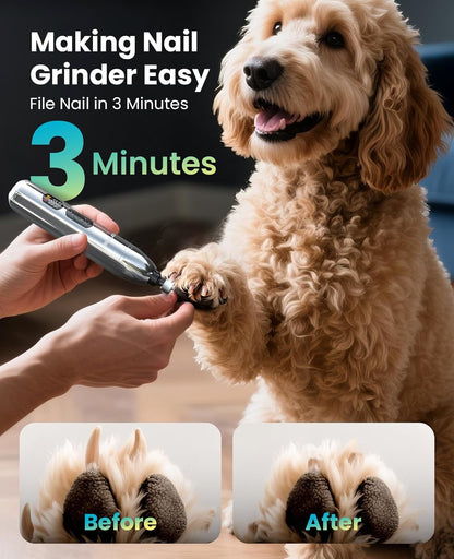 oneisall Dog Clippers for Grooming Thick/Heavy Coats, 4-in-1 Dog Grooming Kit Low Noise with Detachable Stainless Steel Blade, Cordless Paw Trimmer Pet Nail Grinder for Small & Large Dogs Cats Animals