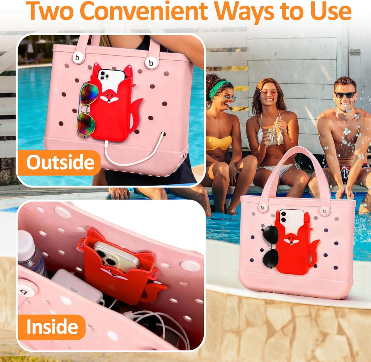 Silicone Phone Holder for Bogg Bags, Compatible Phone Case Attachment, Beach Tote Bag Accessory – Ideal Holder for Bogg & Similar Beach Bags (Light Pink)