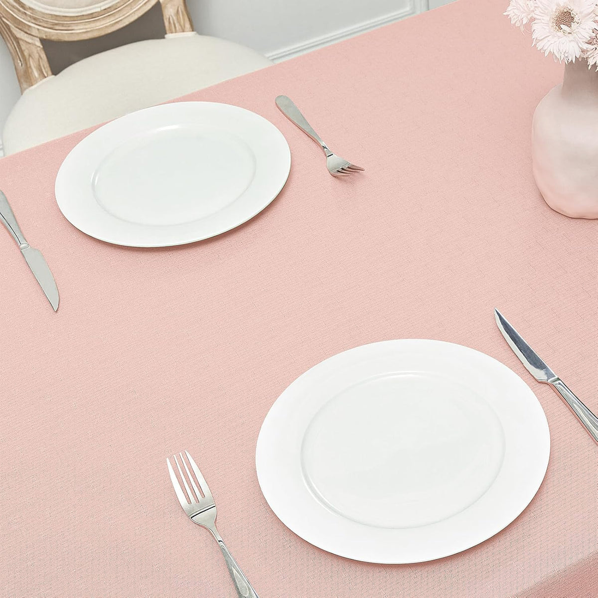 Rectangle 6 Feet Tablecloth 60x104 inch Linen Textured Table Cloth Stain and Wrinkle Resistant Washable Polyester, Decorative Table Cover Waterproof for Dining, Buffet and Camping, Pink