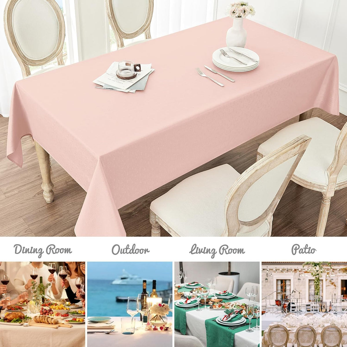 Rectangle 6 Feet Tablecloth 60x104 inch Linen Textured Table Cloth Stain and Wrinkle Resistant Washable Polyester, Decorative Table Cover Waterproof for Dining, Buffet and Camping, Pink