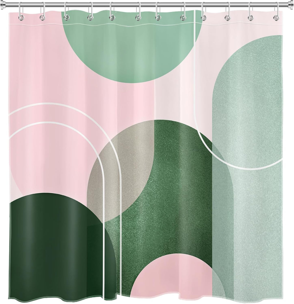 Mid Century Modern Shower Curtain Pink and Green Boho Abstract Shower Curtain with Hooks Minimalist Geometric Aesthetic Washable Fabric Shower Curtains for Bathroom,72x72 Inch