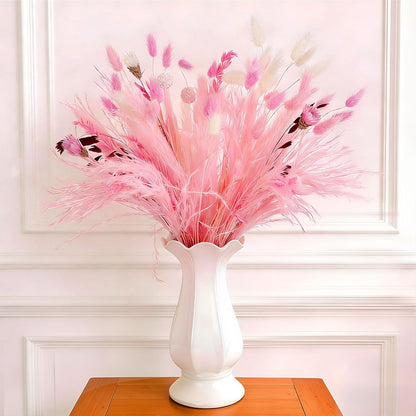 97 Pcs Pink White Dried Boho Floral Arrangement