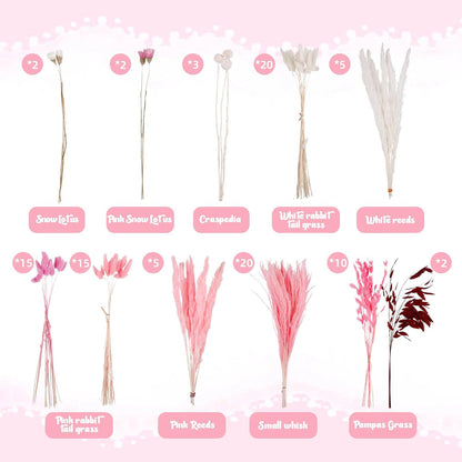 97 Pcs Pink White Dried Boho Floral Arrangement