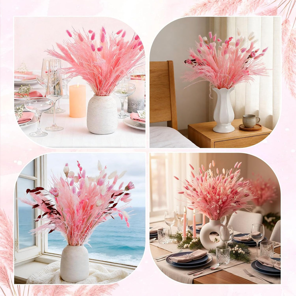 97 Pcs Pink White Dried Boho Floral Arrangement