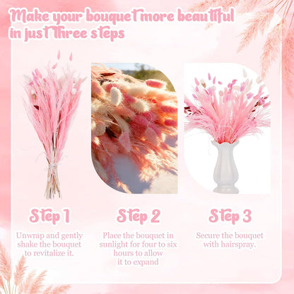 97 Pcs Pink White Dried Boho Floral Arrangement