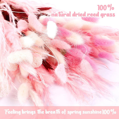97 Pcs Pink White Dried Boho Floral Arrangement