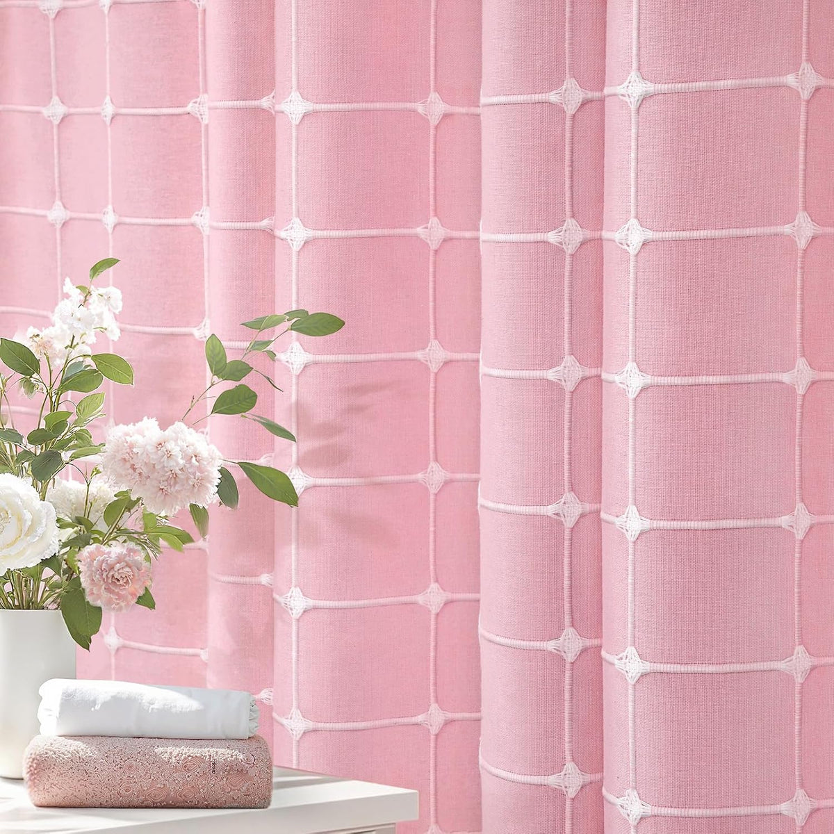 Pink Boho Shower Curtain Cotton Texture,72" W×72" L