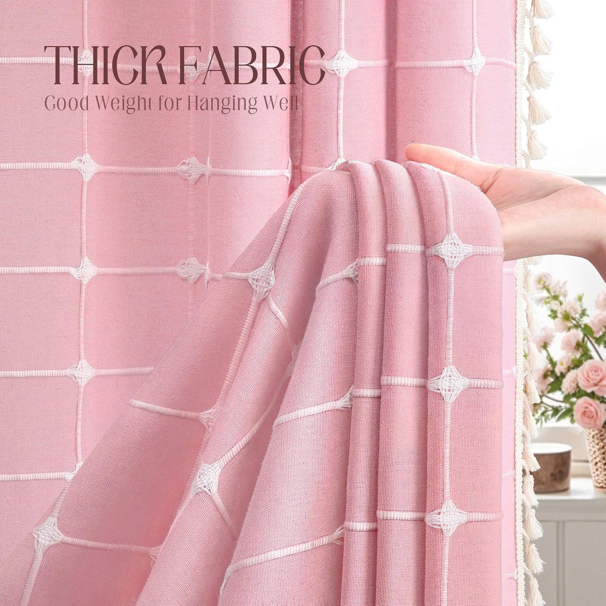 Pink Boho Shower Curtain Cotton Texture,72" W×72" L