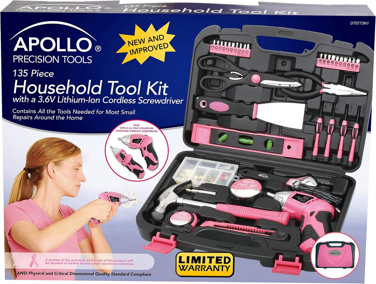 135 Piece Household Tool Set, Pink DT0773N1