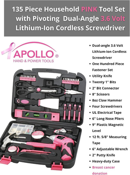 135 Piece Household Tool Set, Pink DT0773N1