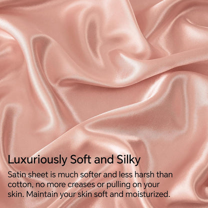Satin Sheets Queen Size Bed Set, Coral Pink, 4 Pieces