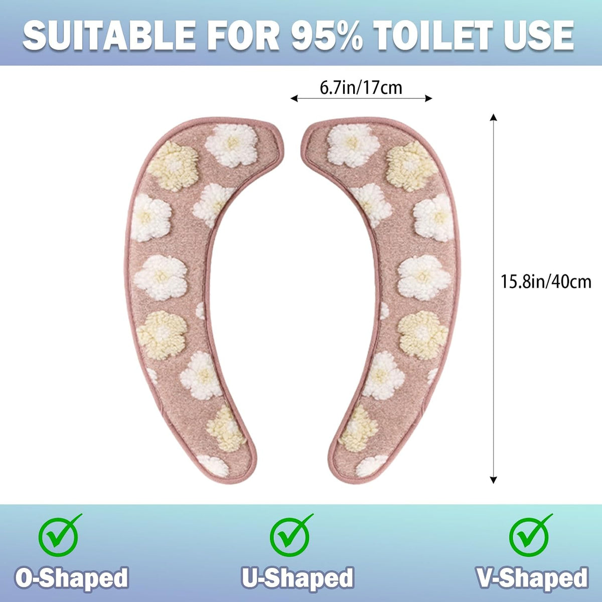Thick and Warm Toilet Seat Cover – Washable, Reusable Cushion with TPR Adhesive Back & Decorative Pattern for Comfort & Insulation (Pink)