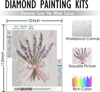 4 Pack Pink Coquette Bow Floral Diamond Art Kits, Wildflower Hydrangea Lavender Flower Gem Diamond Painting Art Kits for Adults Kids Beginners, Preppy Coquette Girly Room Decor 9.8x11.8 Inch
