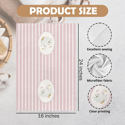 Goose Kitchen Towels, Goose Nursery Room Decor, Pink Cute Geese Dish Tea Towels for Kitchen Nursery, Coquette Preppy Geese Decorative Hand Towel for Bathroom Girls Room, 16x24 Inch