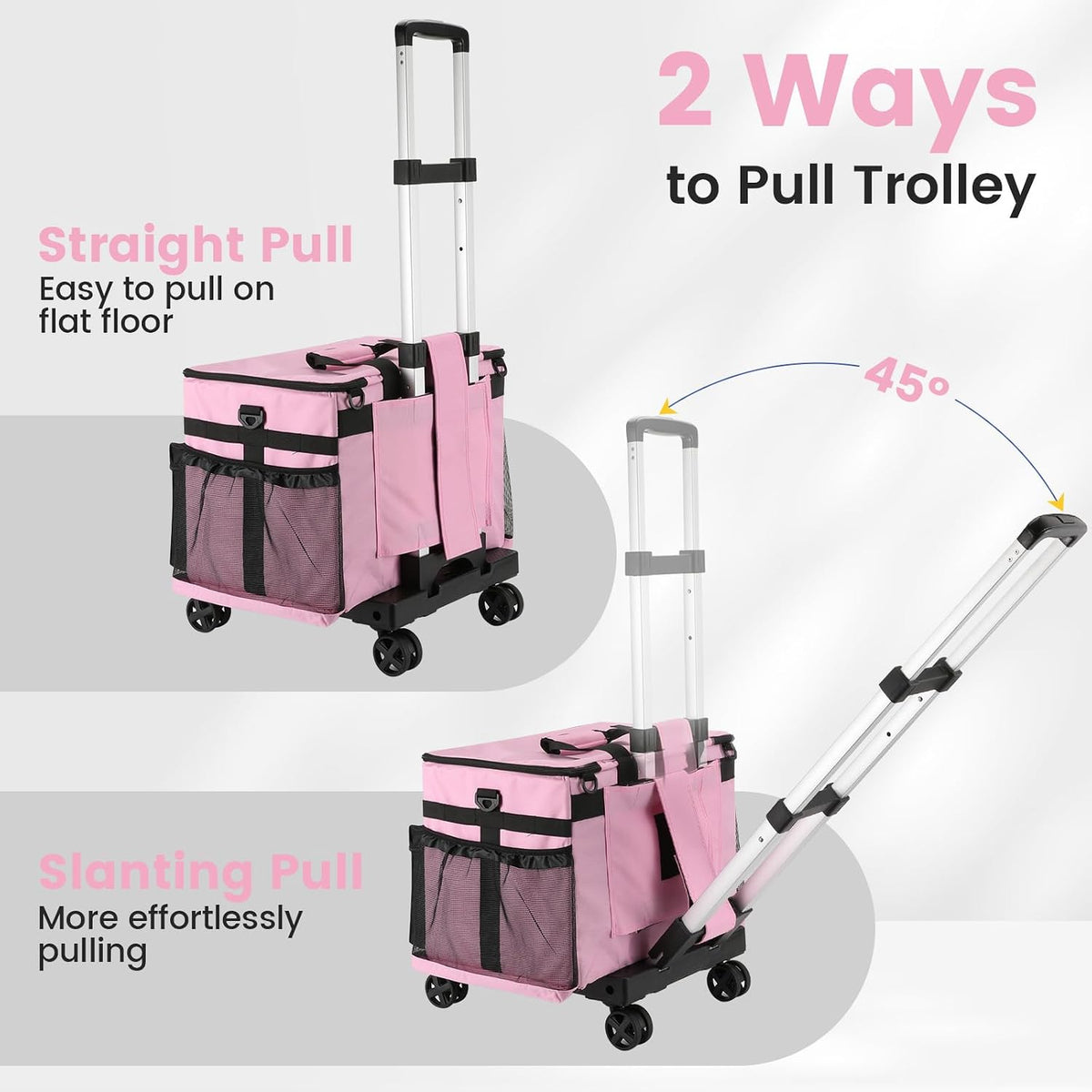 Extra Large Rolling Cleaning Caddy Bag with Wheels, Pink