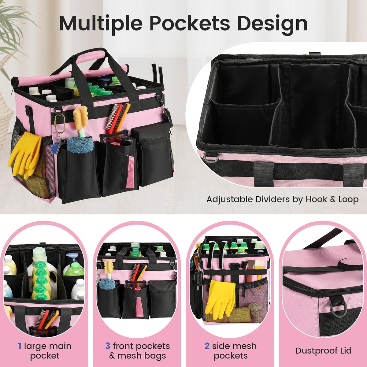 Extra Large Rolling Cleaning Caddy Bag with Wheels, Pink