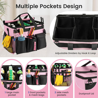 Extra Large Rolling Cleaning Caddy Bag with Wheels, Pink