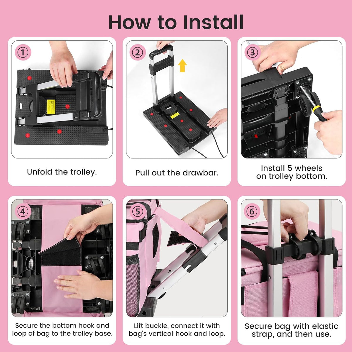 Extra Large Rolling Cleaning Caddy Bag with Wheels, Pink