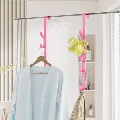 Over The Door Hooks, Metal Door Hooks for Hanging, Over The Door Purse Organizer for Door Coat Hanger, Back of Shower for Hanging Towel Rack Clothes, Hat, Bathroom, Closet (Pink-2Packs)