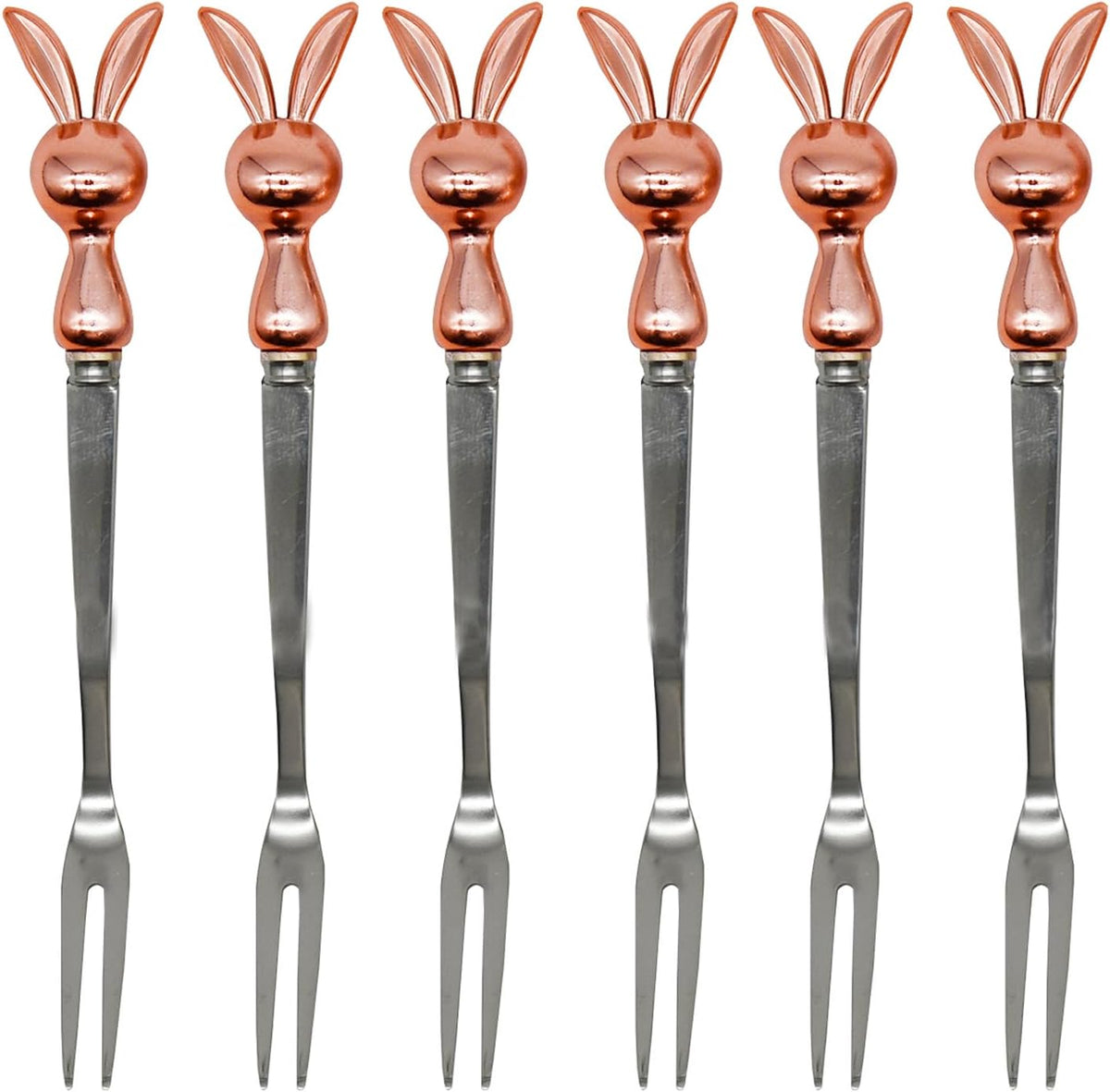 6Pcs Rose Gold Rabbit Fruit Forks 5.2inch Bunny Appetizer Forks