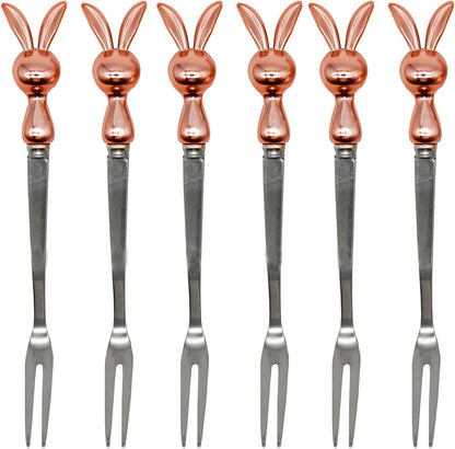 6Pcs Rose Gold Rabbit Fruit Forks 5.2inch Bunny Appetizer Forks