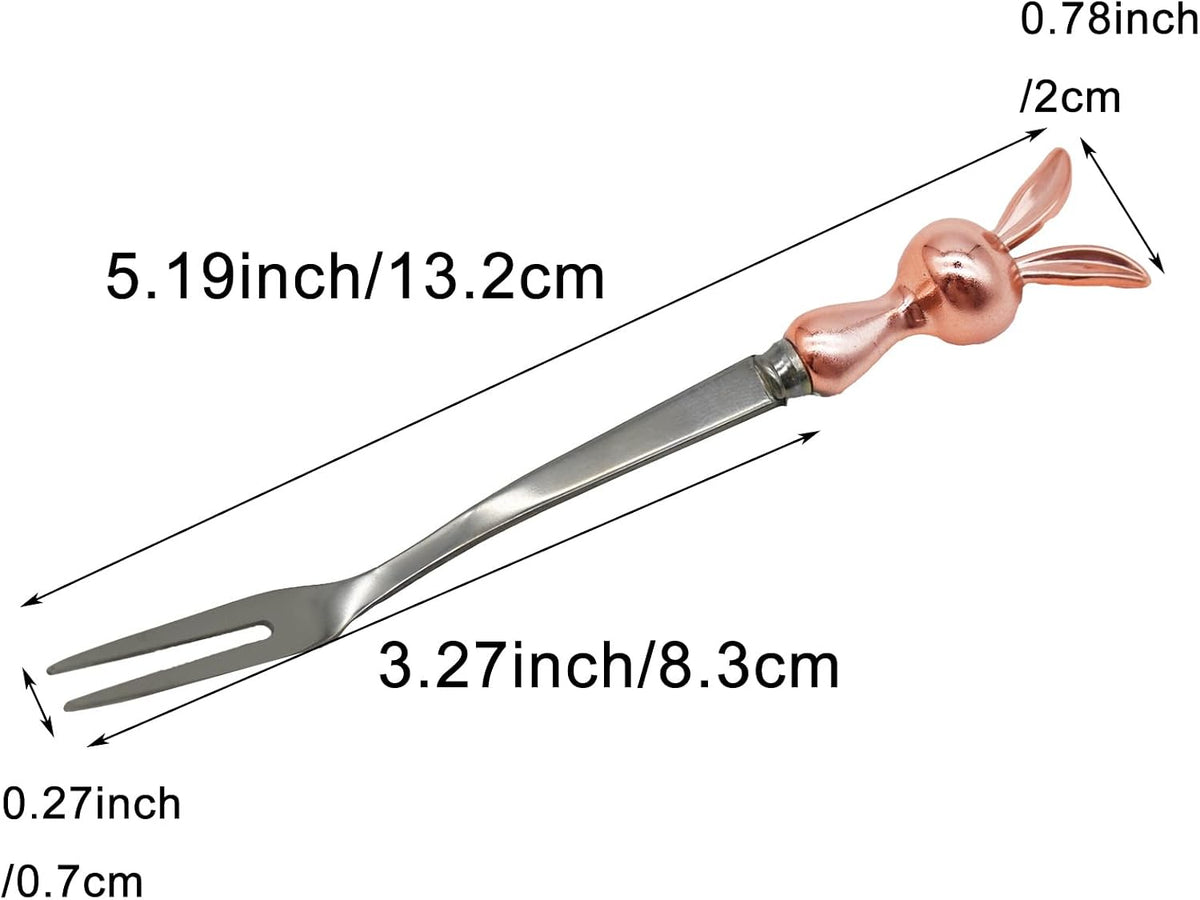 6Pcs Rose Gold Rabbit Fruit Forks 5.2inch Bunny Appetizer Forks