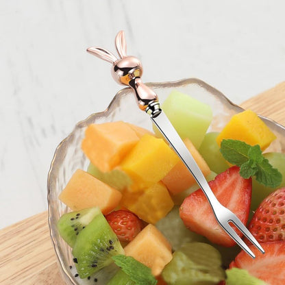 6Pcs Rose Gold Rabbit Fruit Forks 5.2inch Bunny Appetizer Forks