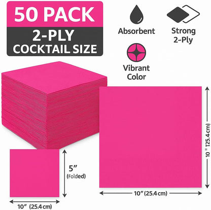 Pink Cocktail Napkins 50 Pack, 2 Ply Party Napkins Birthday Baby Shower