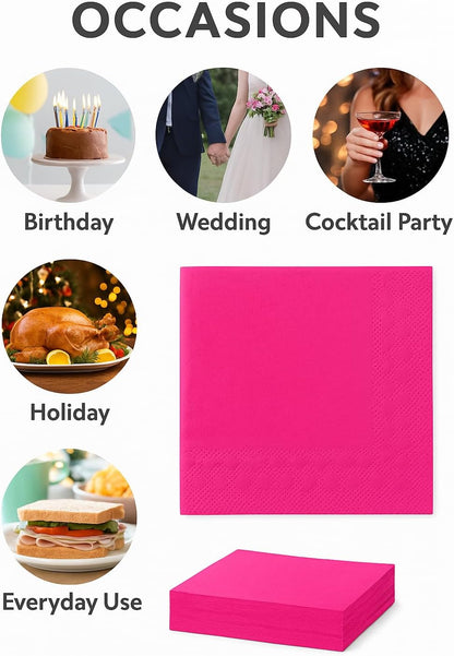 Pink Cocktail Napkins 50 Pack, 2 Ply Party Napkins Birthday Baby Shower