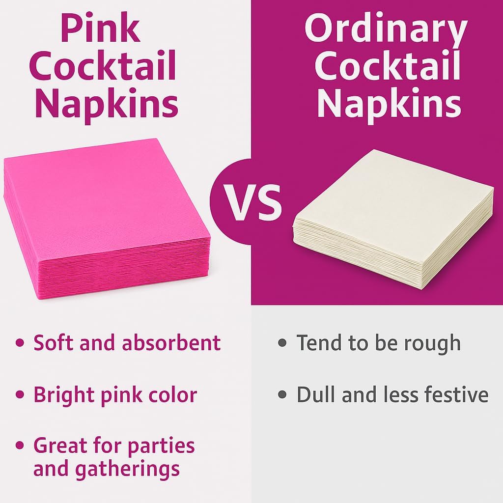 Pink Cocktail Napkins 50 Pack, 2 Ply Party Napkins Birthday Baby Shower