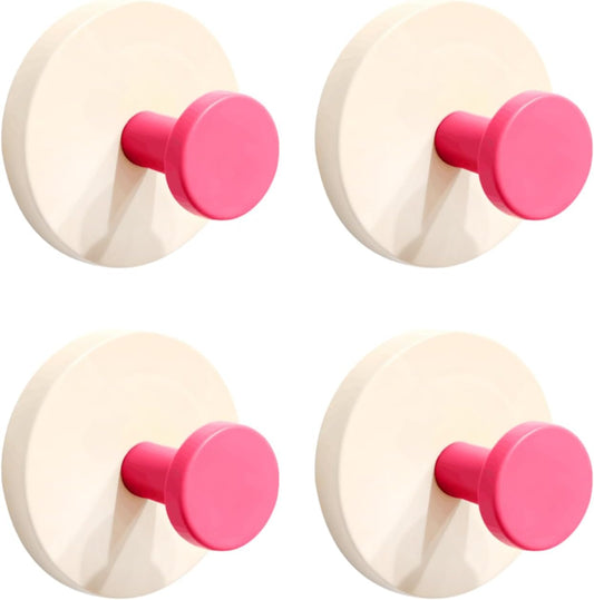 Multi-Color Suction Cup Hooks,Removable Waterproof Rustproof Wall Hooks for Shower Bathroom Kitchen,Hanging Towels Robes Wreaths on Glass Mirror Tile, Any Smooth Surface (Pink, 4PACK)