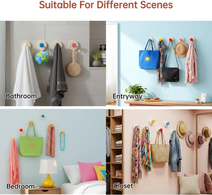 Multi-Color Suction Cup Hooks,Removable Waterproof Rustproof Wall Hooks for Shower Bathroom Kitchen,Hanging Towels Robes Wreaths on Glass Mirror Tile, Any Smooth Surface (Pink, 4PACK)