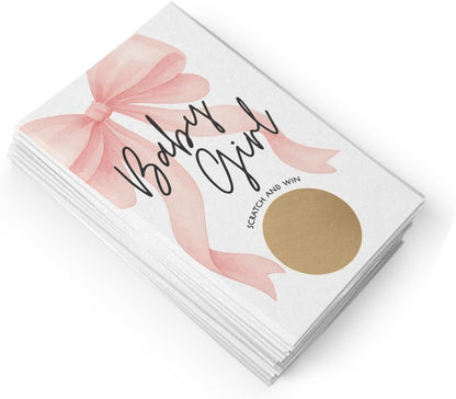 Baby Shower Scratch Off Game - Pink Bow Theme for Girl, 30 Cards & Stickers
