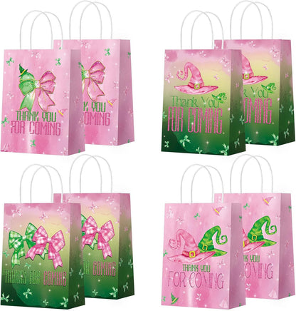 24 Pcs Witch Party Favor Bags Pink Green Paper Treat Bags Handle