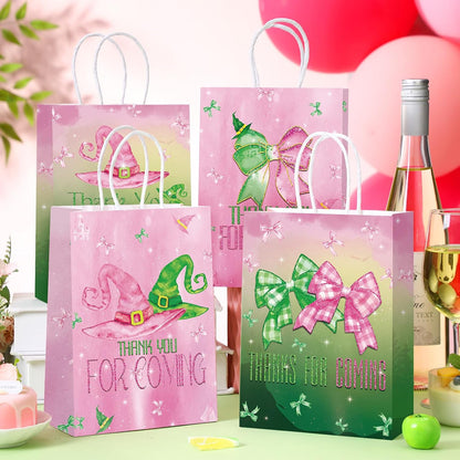 24 Pcs Witch Party Favor Bags Pink Green Paper Treat Bags Handle