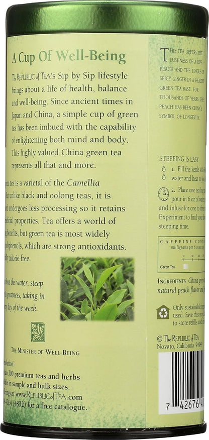 Daily Green Ginger Peach Green Tea, Low Caffeine, 50 Ct