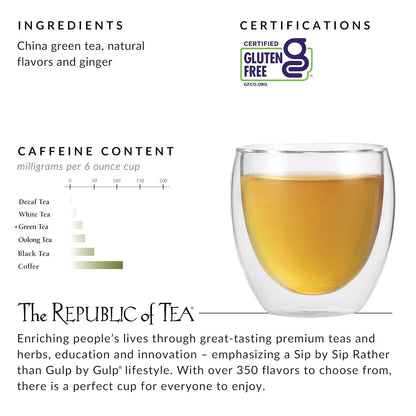 Daily Green Ginger Peach Green Tea, Low Caffeine, 50 Ct
