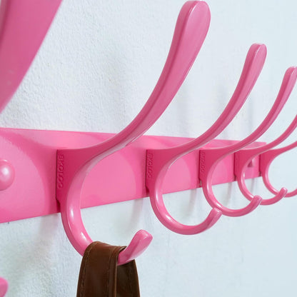 Coat Rack Wall Mounted - 6 Hooks, Heavy Duty, Stainless Steel, Metal Wall Hangers, Sturdy Coat Hooks for Hanging Coats, Jacket, Clothes, Hat, Pink