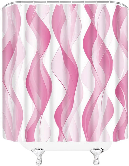 Pink Striped Shower Curtain Abstract Wavy Line Modern Minimalist Geometric Fabric Bathroom Decor Curtains with Hooks,60 x 70