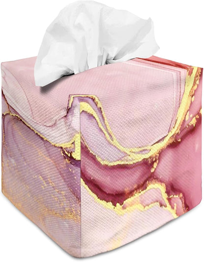 Tissue Box Cover Square Decorative Tissue Box Holder Cute Funny Cube Tissue Case Cover-Pink Marble Tissue Box Cover