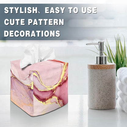 Tissue Box Cover Square Decorative Tissue Box Holder Cute Funny Cube Tissue Case Cover-Pink Marble Tissue Box Cover