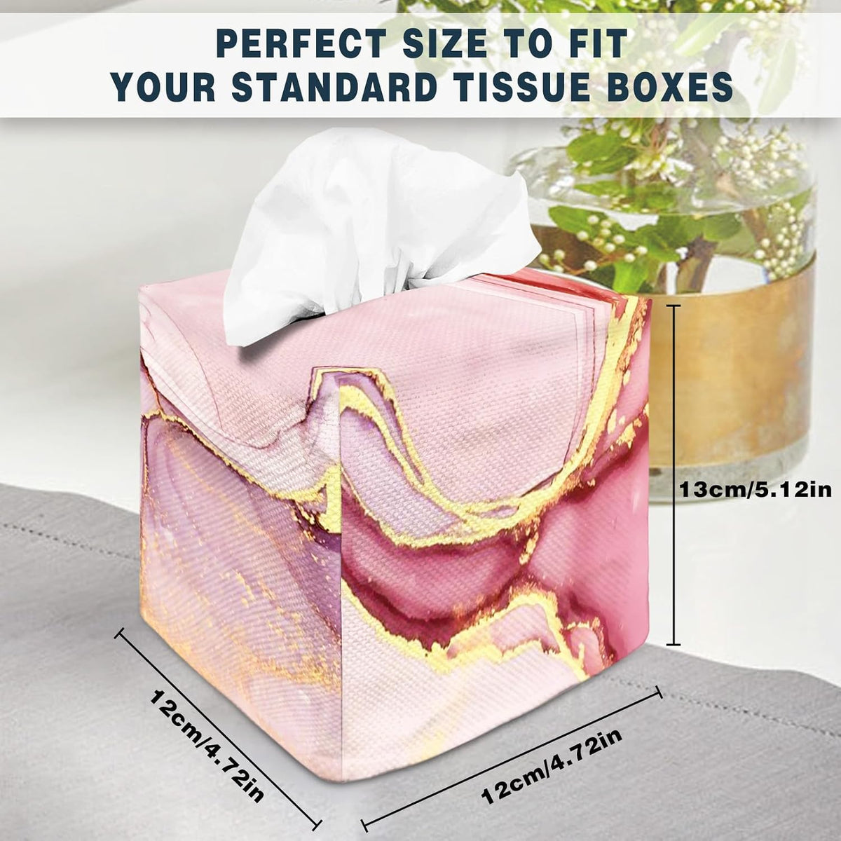 Tissue Box Cover Square Decorative Tissue Box Holder Cute Funny Cube Tissue Case Cover-Pink Marble Tissue Box Cover