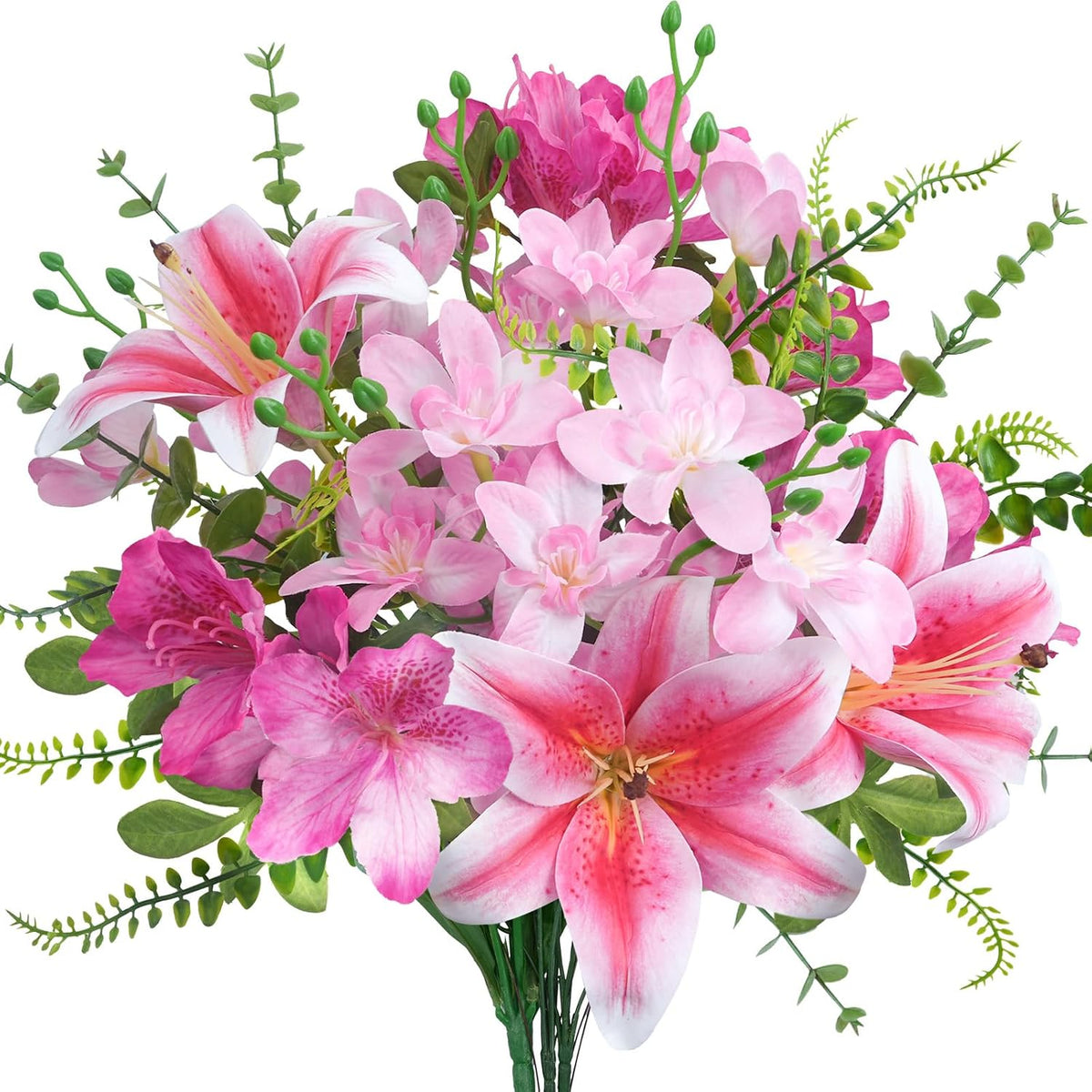 12Pcs Tiger Lily Artificial Flowers Real Touch Pink Fake Lilies Flower